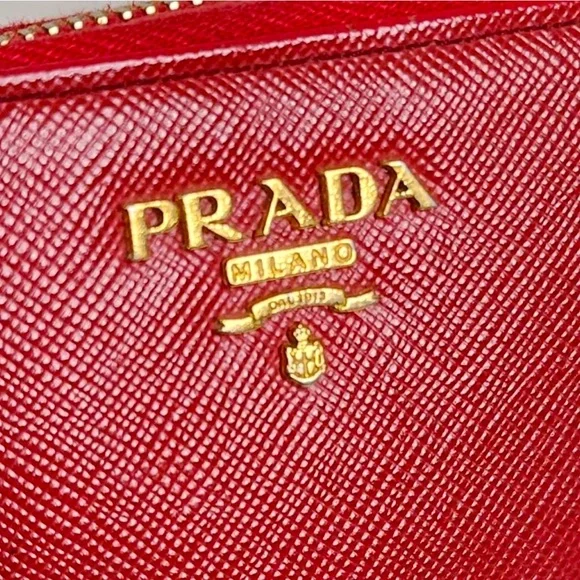 Prada Red Saffiano Leather wallet with Gold Accents - Picture 3 of 8